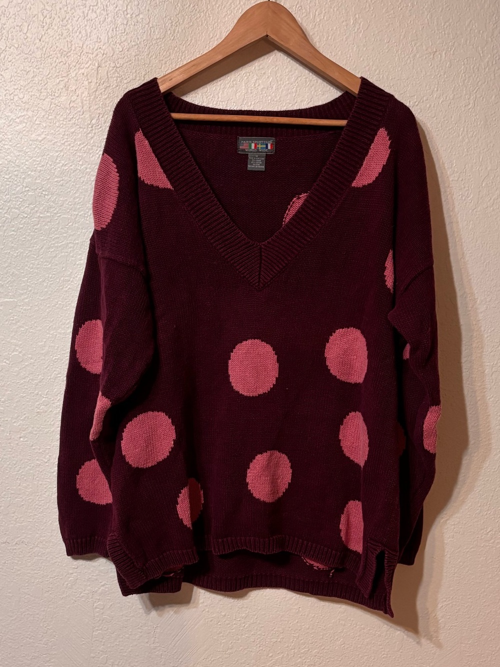 Vintage Paris Sportclub World Wide V Neck Polka Dot Sweater Medium